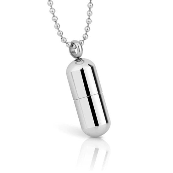 LGT JWLS LGT Jewels Heren Ketting Edelstaal Pill Case Zilverkleurig