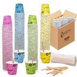 Caffetti Set van 500 koffiebekers + 500 roerstaafjes, 75 ml, gekleurd papier en herbruikbare wegwerpschoppen, voor restaurants, kantoor, sport, bar, espresso