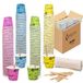 Caffetti Set van 500 koffiebekers + 500 roerstaafjes, 75 ml, gekleurd papier en herbruikbare wegwerpschoppen, voor restaurants, kantoor, sport, bar, espresso