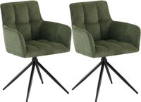 CLP Jonah Set van 2 eetkamerstoelen - met armleuning - klassiek - Draaibare - 180° automatisch terugdraaimechanisme - stof - Stof/groen