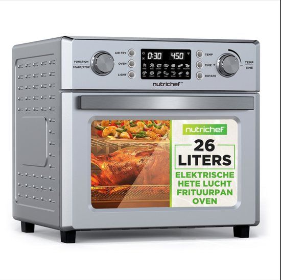 NutriChef Elektrische Airfryer Oven – 25L – 1700W – RVS – Zilver