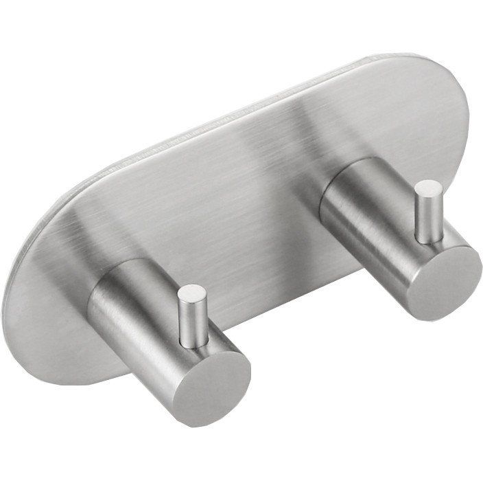 Sapho Zelfklevende dubbele kleedhaak, rond, geborsteld RVS