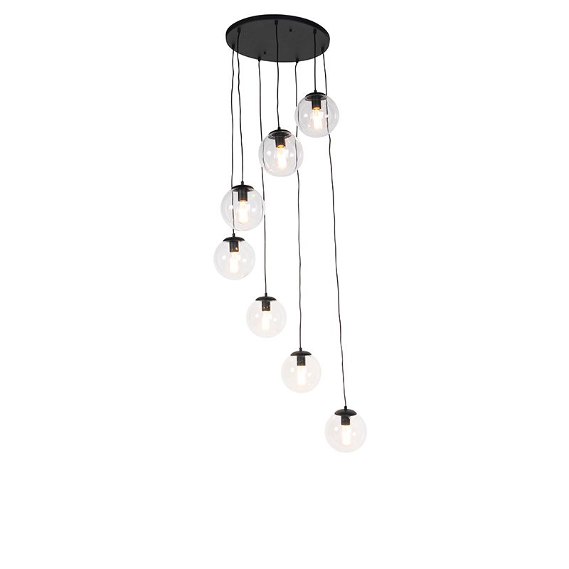 QAZQA Pallon - Art Deco Hanglamp - Zwart - 7-lichts - Ø 650 mm - Transparant