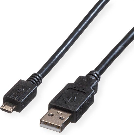 ROLINE USB 2.0 Kabel - USB A Male - Micro USB B Male - 0.8m - Zwart