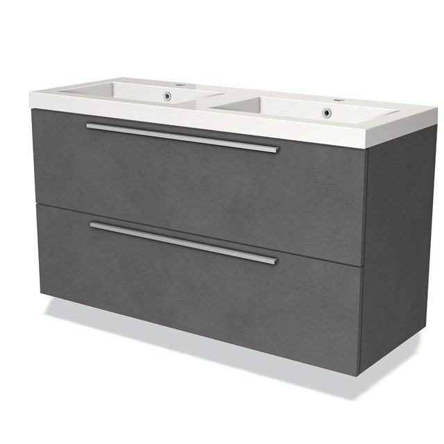 Maxaro Badkamermeubel 120cm Modulo Donkergrijs Beton 2 lades Vlak Wastafel Mineraalmarmer