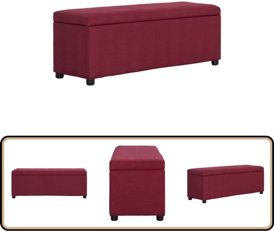 vidaXL Bankje met opbergvak - 116 cm - polyester - wijnrood