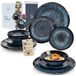 Sänger Tokyo 36-delig tafelservies voor 12 personen | Tafelservies van aardewerk, modern, handgemaakt, donkerblauw met zwarte accenten