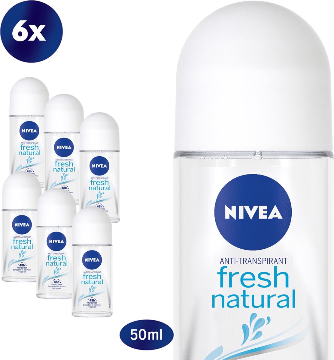 Nivea Fresh Natural Deodorant Roller - 6 x 50 ml - Voordeelverpakking