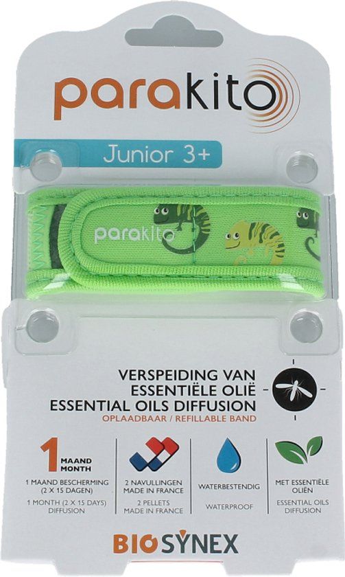 Para'kito - Anti-Muggen Armband Kinderen - Kameleon - Navulbaar en Waterbestendig - Natuurlijke Bescherming met Essentiële Oliën - Inclusief 2 Navullingen