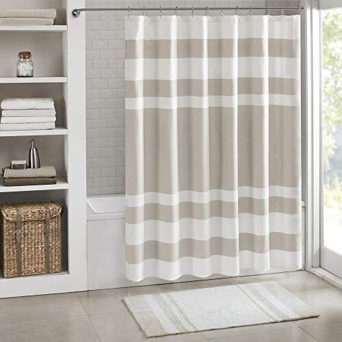 Madison Park Spa-wafel-douchegordijn, stuk, massief microvezelweefsel met 3M Scotchgard-vochtregulatie, moderne woon-badkamerdecoraties, 183 x 183 cm, taupe