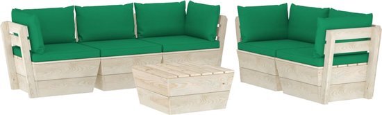 vidaXL 6-delige Loungeset met kussens pallet vurenhout