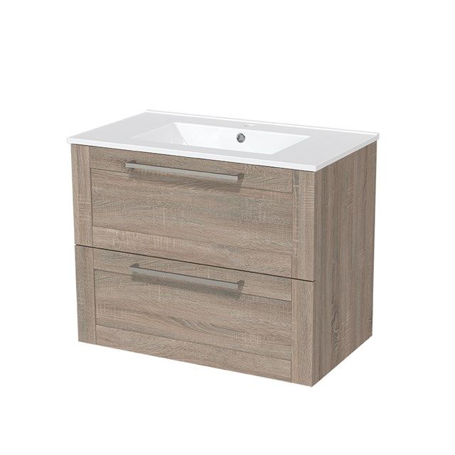 Maxaro Badkamermeubel 80cm Modulo Eiken 2 Lades Kader Wastafel Keramiek