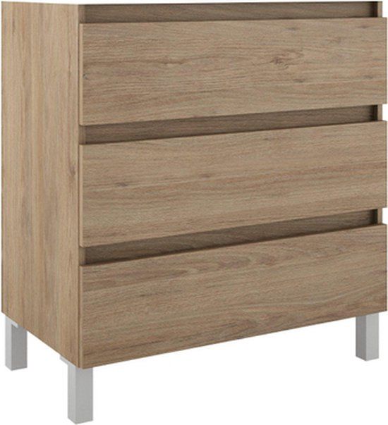 Adema Chaci PLUS Badkamermeubelset - 80x86x46cm - Eiken - 3 Lades - Met Spiegel - Inclusief Wastafel