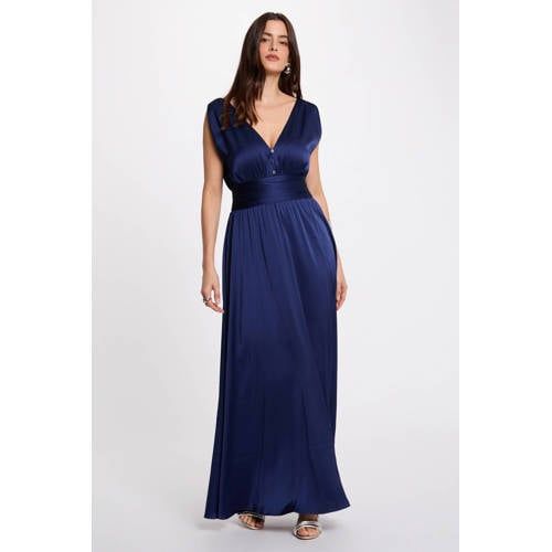 Morgan satijnen maxi jurk donkerblauw