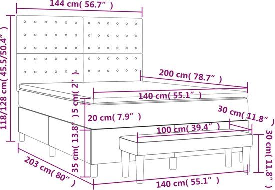 vidaXL Boxspring met matras fluweel donkergrijs 140x200 cm