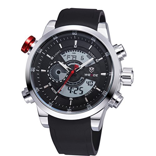 VILLCASE WEIDE 3401 heren jongens quartz horloge met PU-band elektronisch dubbel display (zwart)