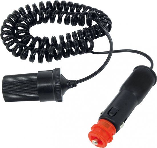 Carpoint Verlengkabel 12/24V – 2,5 Meter – 5A – Sigarettenaansteker & ISO 4165 – Met Zekering – Flexibel Krulsnoer