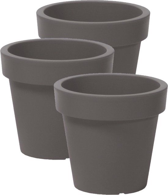 Prosperplast Bloempot Basic - 3 stuks - steengrijs - D14xH12cm