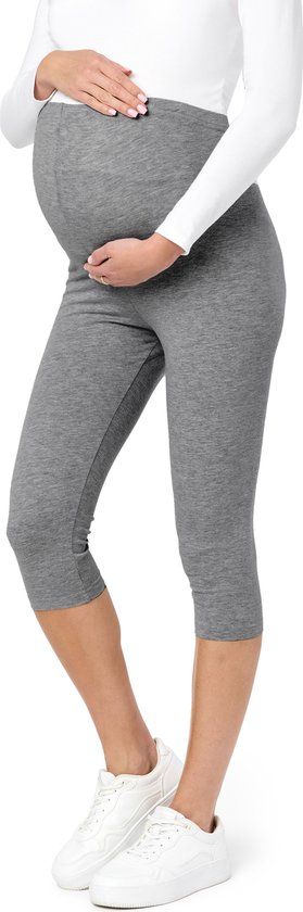 Be Mammy Dames Capri Zwangerschapsleggings - 3/4 Lengte - Katoen - Elasthan - Medium Gemêleerd - XXL