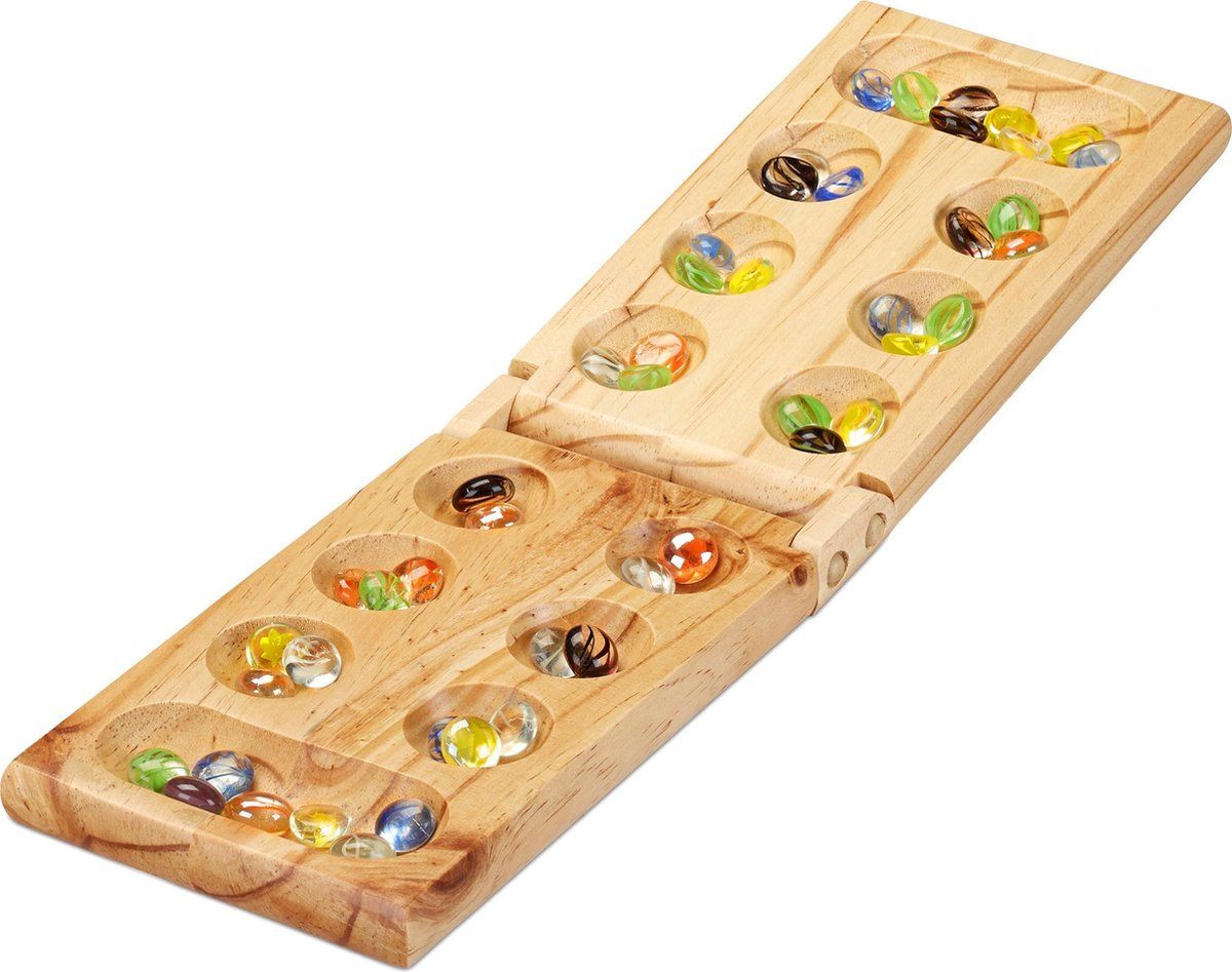 Relaxdays Kalaha Spel - Mancala - Mankala - Bordspel - Bonenspel - Hout - Reisspel - Bord