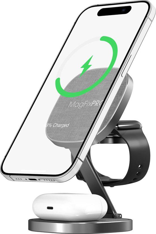 XLayer Magfix Pro 3-in-1 Draadloze Oplader - 15W - Grijs