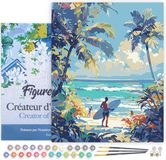 Figured'Art Schilderen op Nummer Volwassenen met lijst Zonnige stranddag- Handwerk acrylverf Kit DIY Compleet - 40x50cm Canvas al ingelijst