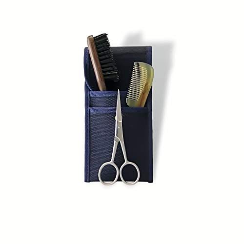 Plisson Complete Shaving Set - 3-Piece - Scissors, Brush (100% Boar Bristle), Horn Comb