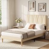 Bealife BF55 Bedframe - 120 x 200 cm - Verstelbaar Hoofdbord en Lattenbodem - Beige