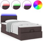 vidaXL - Bed - poef - met - matras - en - LED's - 90x200 - cm - stof - donkerbruin