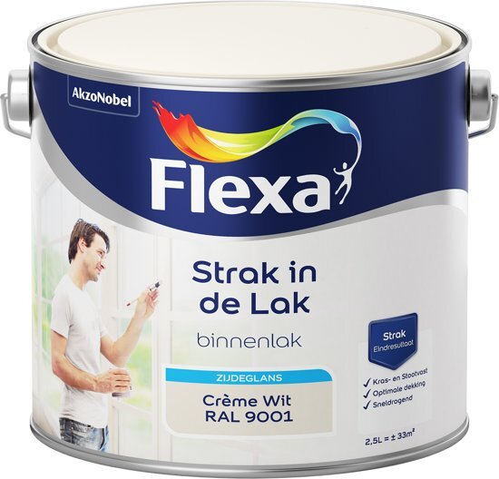 FLEXA Strak in de Lak - Watergedragen - Zijdeglans - crÃ¨me wit RAL 9001 - 2 5 liter