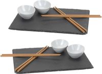 Merkloos Sushi serveren set - voor 6x personen - 7 delig - Leisteen plankje / kommetje / eetstokjes