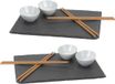 Merkloos Sushi serveren set - voor 6x personen - 7 delig - Leisteen plankje / kommetje / eetstokjes