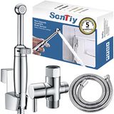 SonTiy Messing Handheld Bidet Sprayer voor Toilet, Doek Luier Toilet Sproeier Bidet Bevestiging met Terugstroompreventie, Chroom, 5 Jaar Garantie