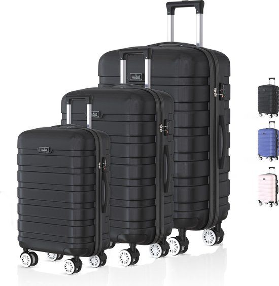 Voyagoux® REVELATION Reiskoffer set - 3 stuks - Zwart - ABS - TSA Slot