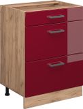 Vicco R-Line meuble bas de cuisine – 60 cm avec tiroirs, sans plan de travail Rouge laqué brillant