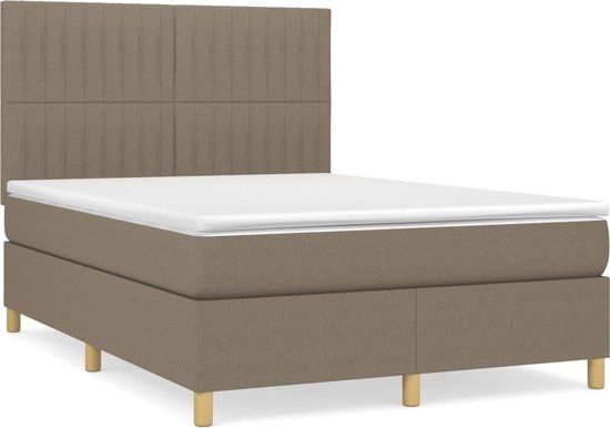 vidaXL Boxspring met matras taupe 140x200 cm stof