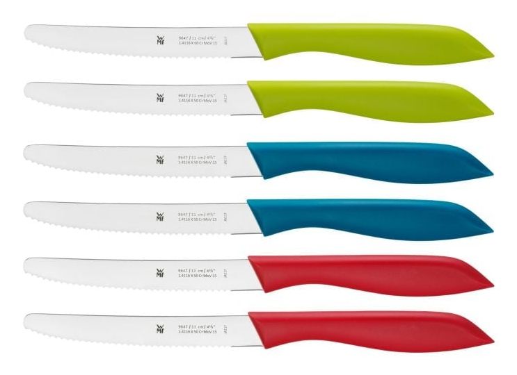WMF Vespermesserset 6-delig Rood Groen Blauw Ergonomisch Kunststof Roestvrijstaal Steakmes