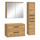 Badplaats Florence Wastafelkast Set 80 x 46 cm Kastanje Eiken met Spiegelkast en Kolomkast
