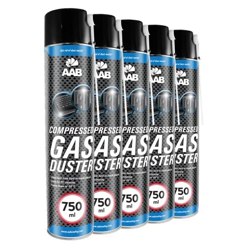 AABCOOLING 5 x AAB Compressed Gas Duster 750ml - Compressed Air for Cleaning Computer, Keyboard, and Other Office Equipment, Laptop Cleaner, PC Cleaning Kit, Can of Air, Aerosol Duster, Canned Air