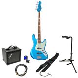 Mooer MBJ410 Metal Blue guitare basse électrique set de démarrage