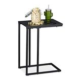Relaxdays bijzettafel, vierkante tafel in C-vorm, voor bank & bed, metaal & hout, HBD: 59.5 x 30 x 45 cm, zwart