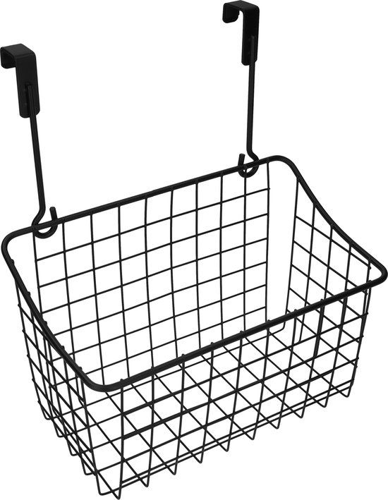 QUVIO Opbergrek met wandmontage - Wandrek - Organizer - Hangend opbergrek - Metaal - Zwart - 13,5 x 25,5 x 29 cm