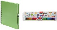 Merkloos Groen schetsboek/tekenboek met 50 viltstiften - Tekenen/kleuren