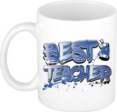 Bellatio Decorations Cadeau koffie/thee mok voor leraar - blauw - graffiti letters - 300 ml