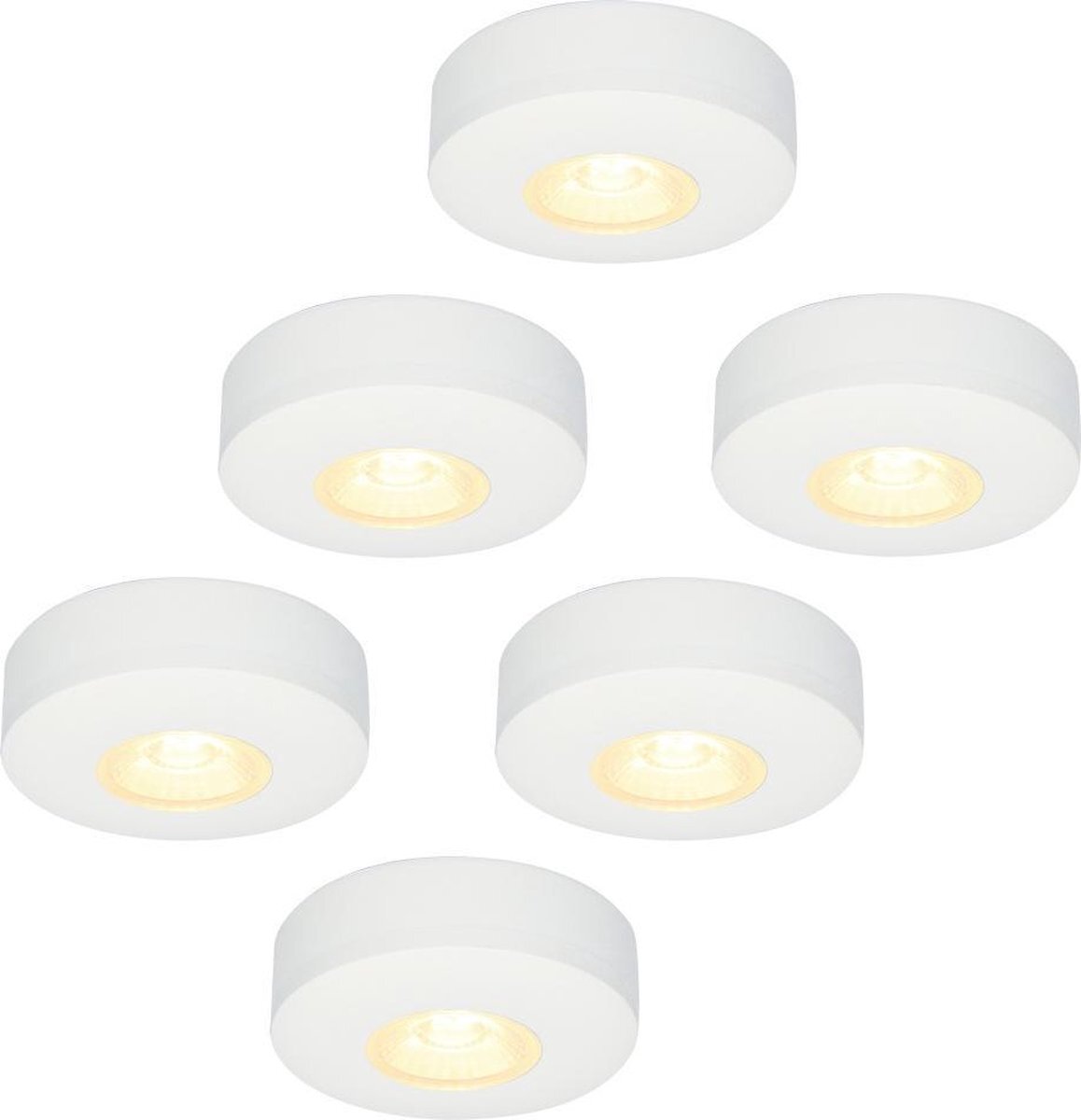 HOFTRONIC 6x Pavo - Platte opbouwspot - LED - Rond zaagmaat 53mm - Wit - Dimbaar - Zeer lage opbouwdiepte 23mm - 3 Watt - 260 lumen - 230V - 2700K Extra warm wit - Plafondspots - Dunne opbouwspot voor badkamer en buiten -