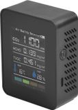 Merkloos / Sans marque Shenzhen Haorui Industrial Technology Co., Ltd. 5-in-1 Luchtkwaliteitsmonitor met CO2, HCHO, TVOC en AQI - Temperatuur- en Vochtigheidsdetector met Kleurrijk LCD Scherm