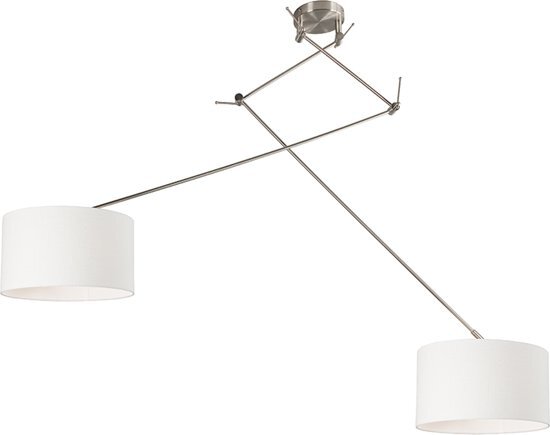 QAZQA Hanglamp Blitz II staal met kap 35cm offwhite