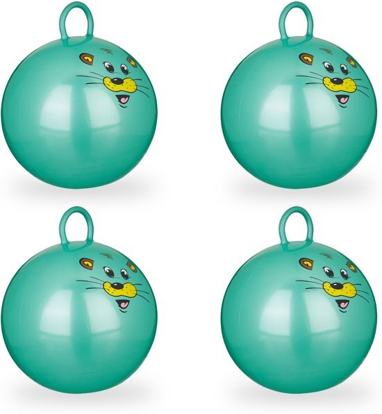 Relaxdays 4 x skippybal in set - voor kinderen - muis design - springbal â€“ groen