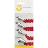 Wilton Decorating Tip Set Spuitmondjes, Ruffles #86 #100 #102 #125 | RVS Spuitmondjes voor Spuitzakken, Herbruikbaar, Voor het Decoreren van Cakes, Taarten en Cupcakes, Vaatwasserbestendig