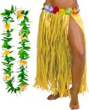 Hawaii rokje en bloemenkrans - Adultes - geel - thème tropical - hoela